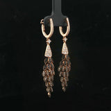 18k Yellow Gold White Champagne and Black Diamond Drop Dangle Earrings 2.25"