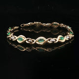 14k Yellow Gold Emerald and Diamond Ladies Fancy Link Bracelet 6.5"