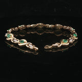 14k Yellow Gold Emerald and Diamond Ladies Fancy Link Bracelet 6.5"