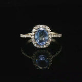 14k Yellow Gold Blue Sapphire and Diamond Halo Ring Size 5.5