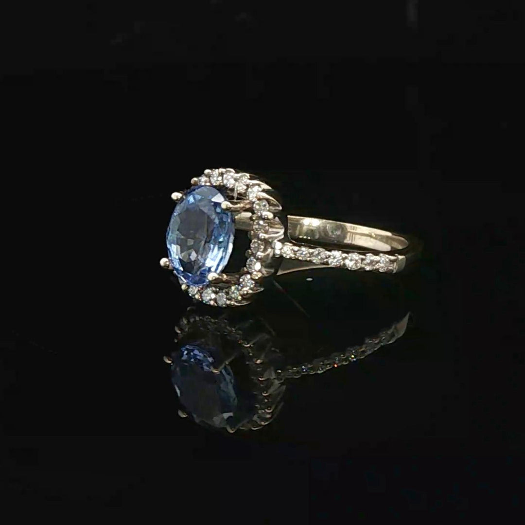 14k Yellow Gold Blue Sapphire and Diamond Halo Ring Size 5.5