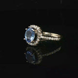 14k Yellow Gold Blue Sapphire and Diamond Halo Ring Size 5.5