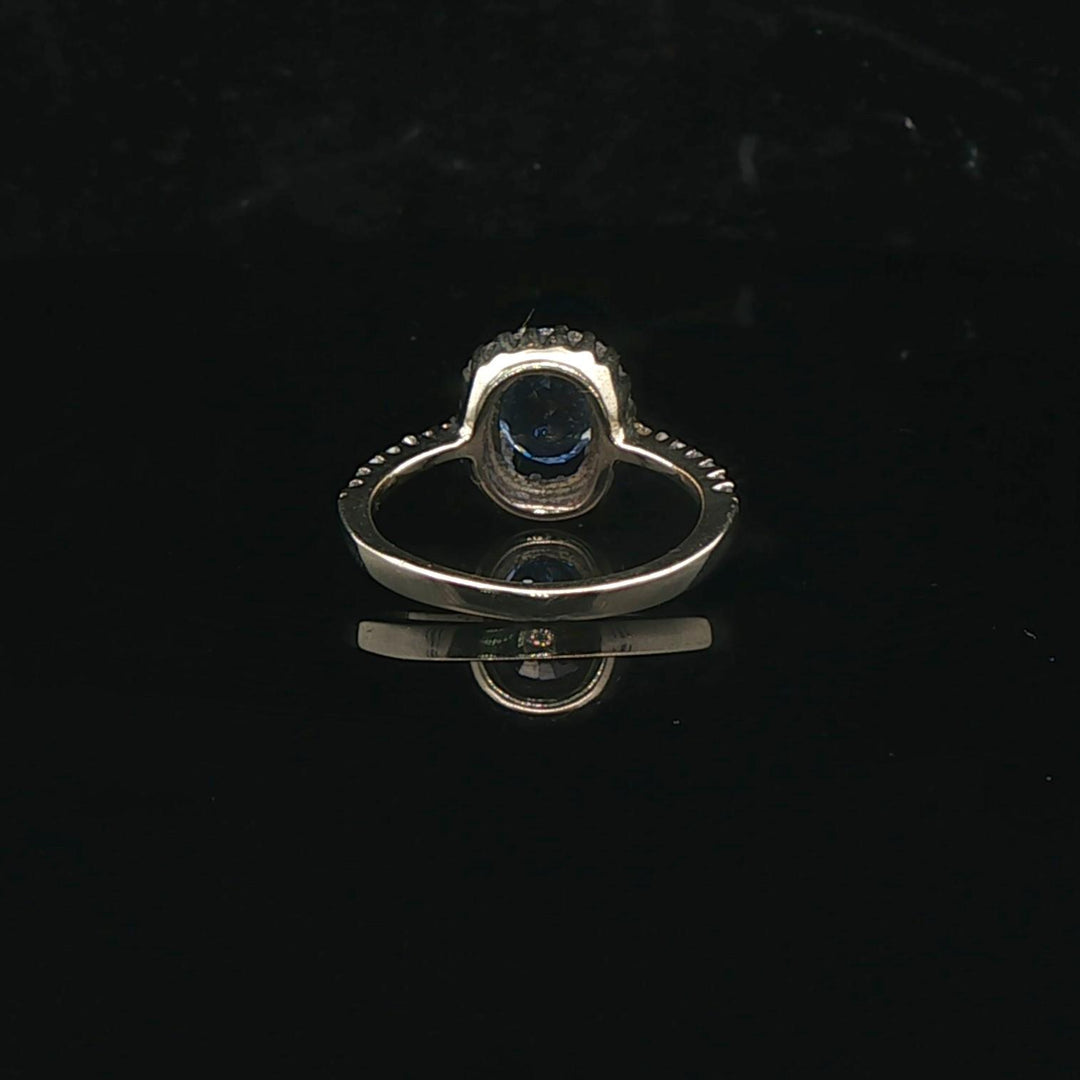 14k Yellow Gold Blue Sapphire and Diamond Halo Ring Size 5.5
