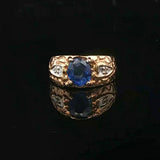 14k Yellow Gold 2ct Blue Sapphire and Diamond Ladies Vintage Ring Size 5.25