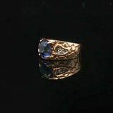 14k Yellow Gold 2ct Blue Sapphire and Diamond Ladies Vintage Ring Size 5.25