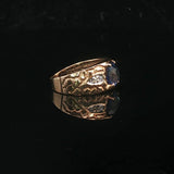 14k Yellow Gold 2ct Blue Sapphire and Diamond Ladies Vintage Ring Size 5.25