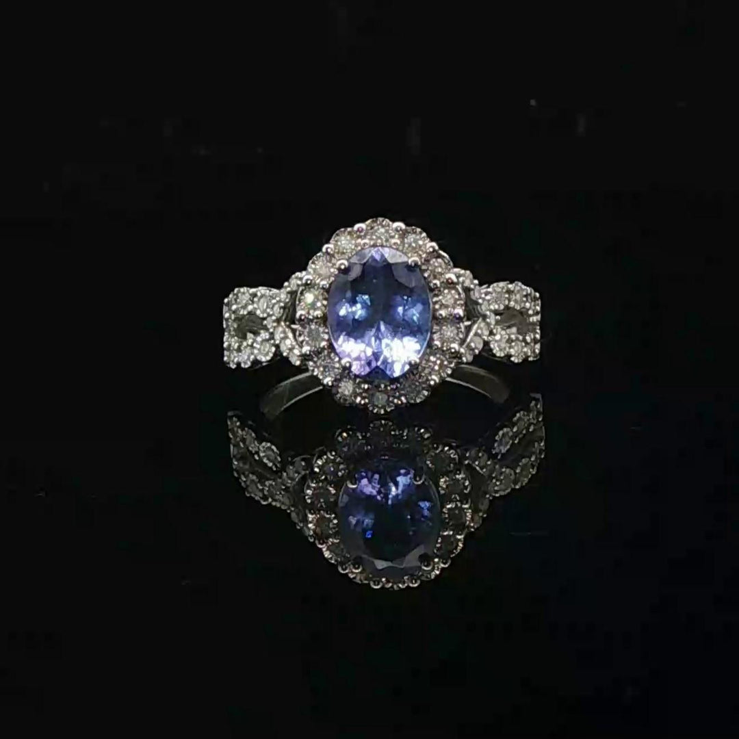 Effy 14k White Gold 1.5ct Tanzanite and 0.75cttw Diamond Halo Ring Size 7