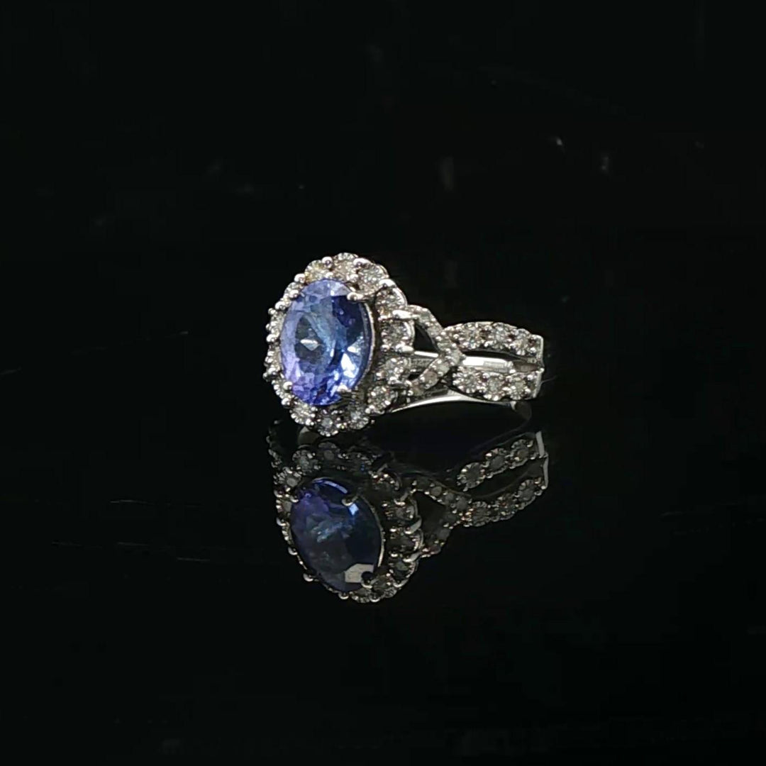 Effy 14k White Gold 1.5ct Tanzanite and 0.75cttw Diamond Halo Ring Size 7