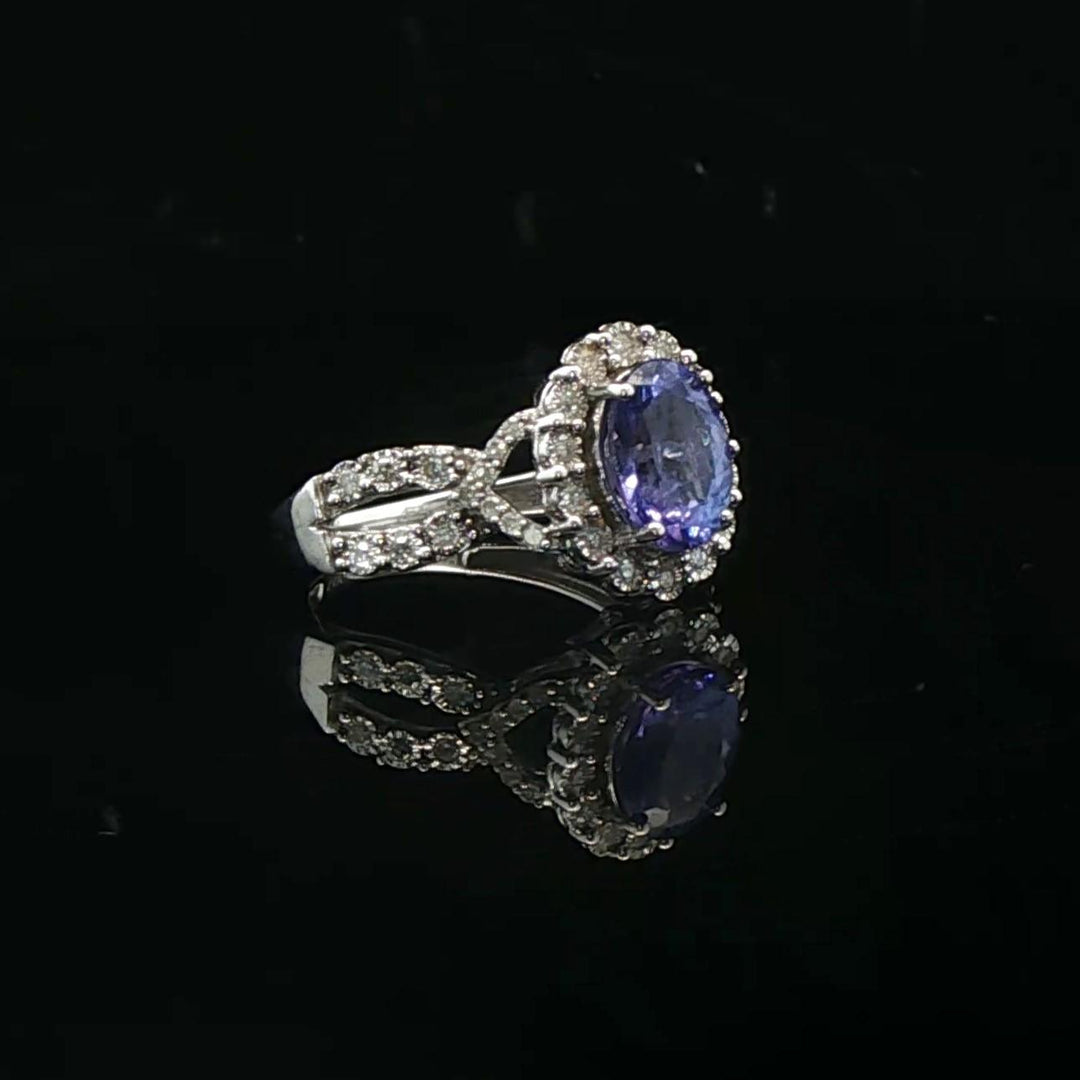 Effy 14k White Gold 1.5ct Tanzanite and 0.75cttw Diamond Halo Ring Size 7