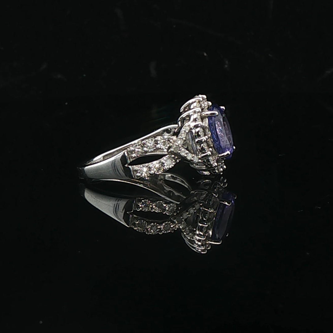 Effy 14k White Gold 1.5ct Tanzanite and 0.75cttw Diamond Halo Ring Size 7