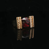 14k Yellow Gold Red Garnet and White Topaz Heavy Solid Ring Size 7.5
