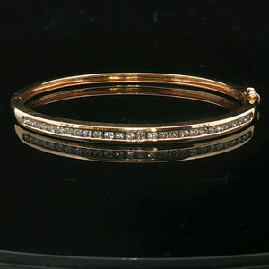 14k Yellow Gold and 1.9cttw Diamond 14.5g Solid Bangle Bracelet 6.5"