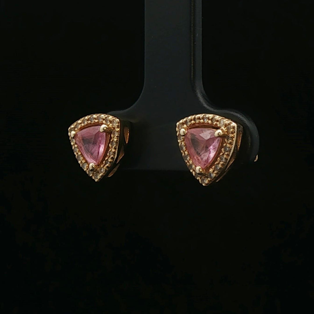 Effy 14k Yellow Gold Trillion Cut Morganite and Diamond Stud Earrings