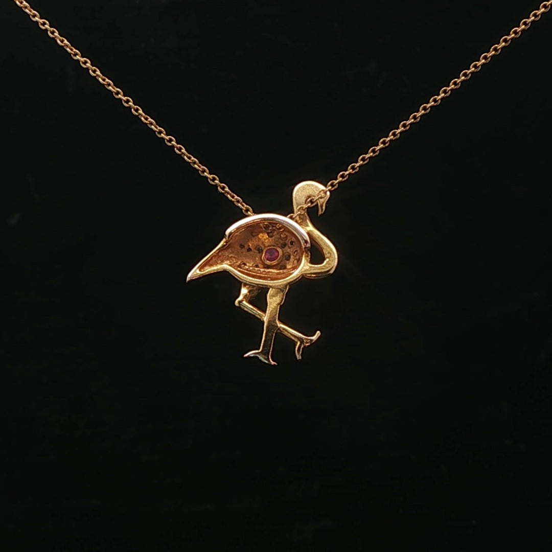 Roberto Coin 18k Yellow Gold and Diamonds Flamingo Pendant Necklace Italy 17"