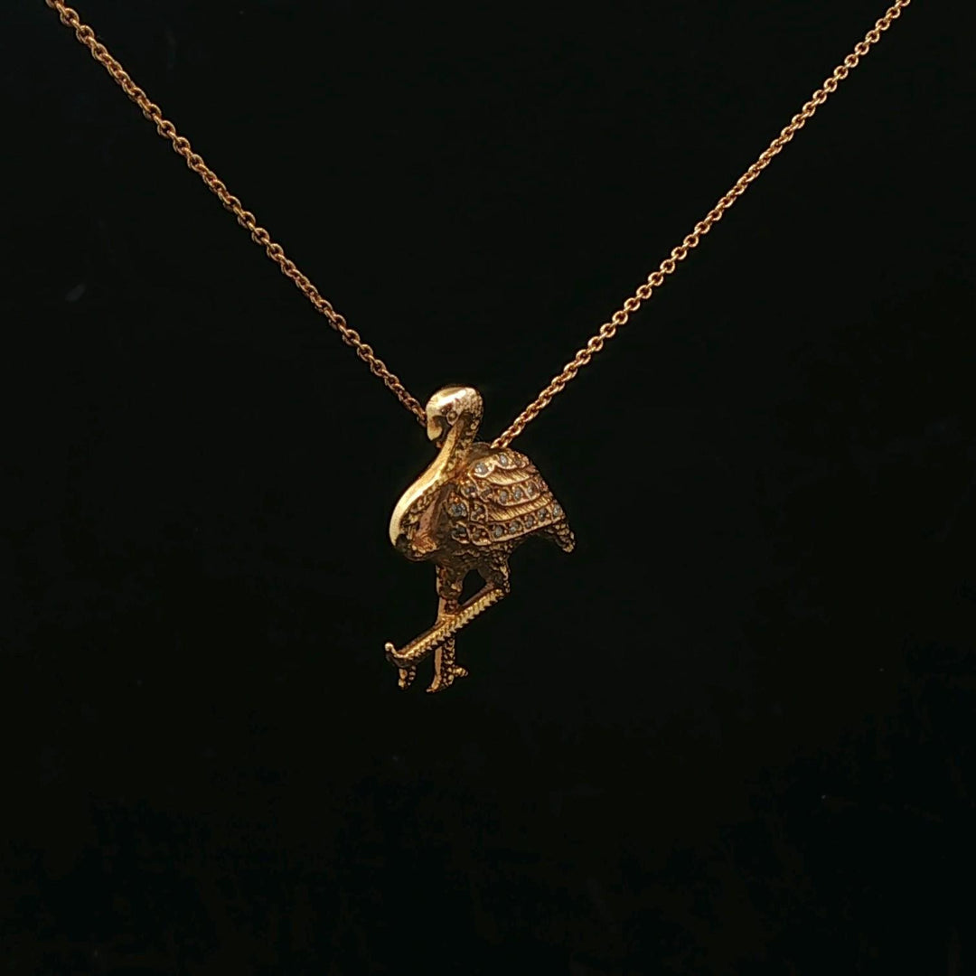 Roberto Coin 18k Yellow Gold and Diamonds Flamingo Pendant Necklace Italy 17"