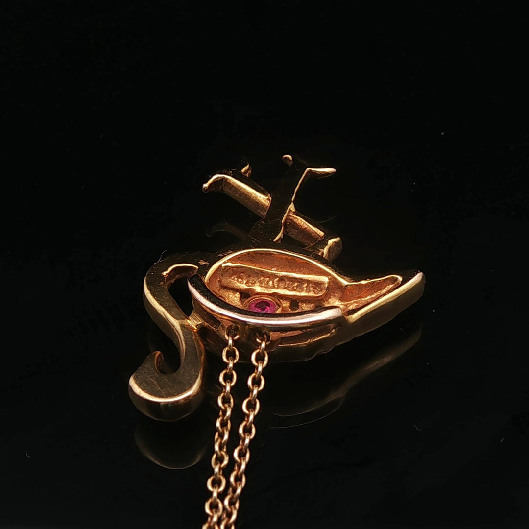 Roberto Coin 18k Yellow Gold and Diamonds Flamingo Pendant Necklace Italy 17"