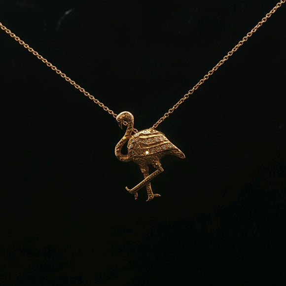 Roberto Coin 18k Yellow Gold and Diamonds Flamingo Pendant Necklace Italy 17