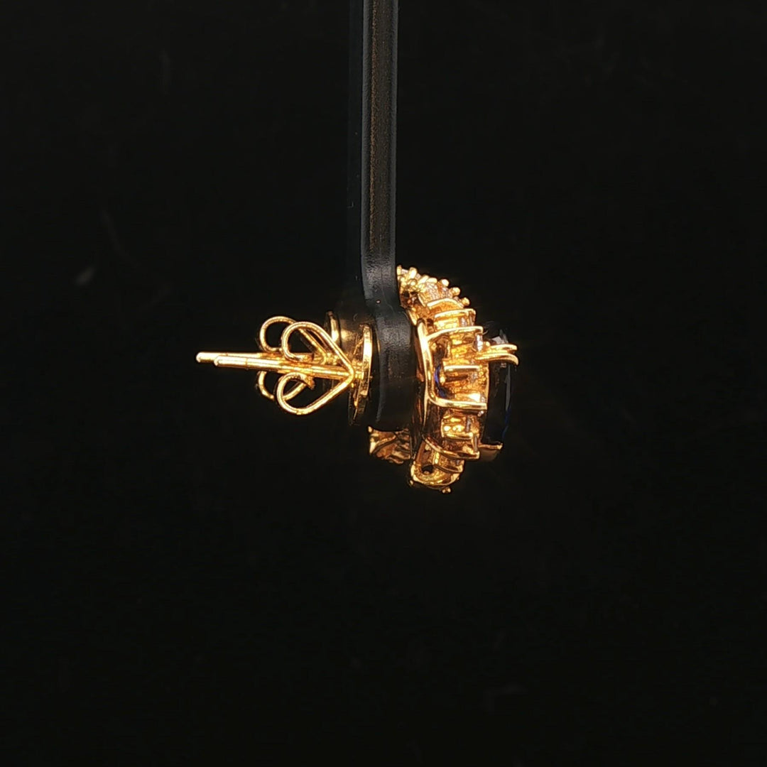 14k Yellow Gold Blue Sapphire and 1.4cttw Diamond Heart Stud Earrings