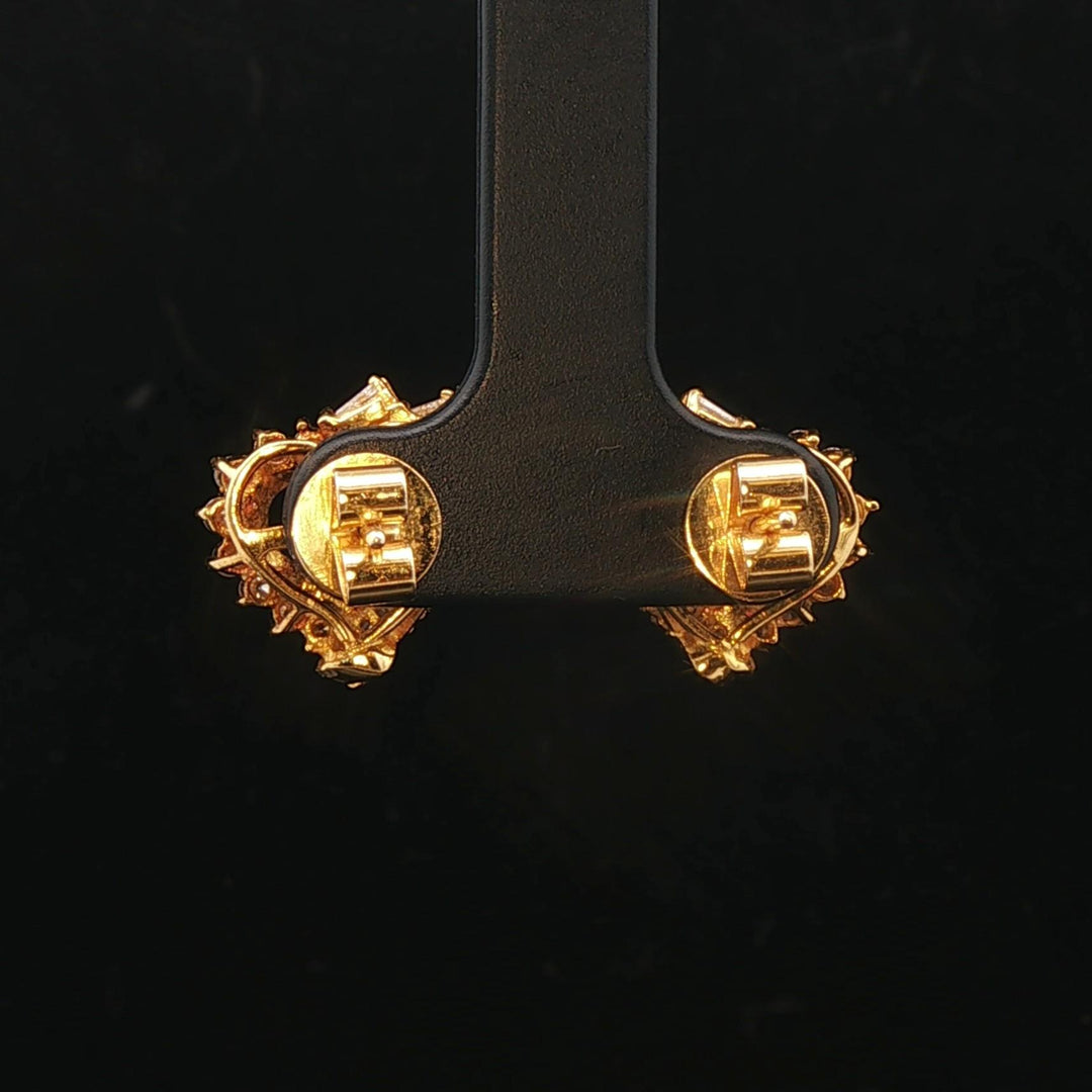 14k Yellow Gold Blue Sapphire and 1.4cttw Diamond Heart Stud Earrings