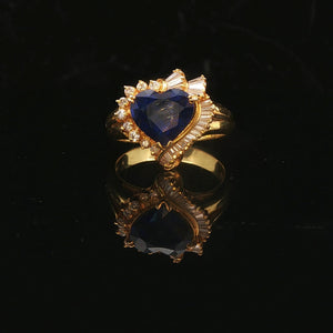 14k Yellow Gold Blue Sapphire and 0.80cttw Diamond Heart Ring Size 7