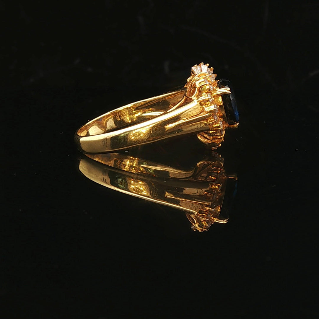 14k Yellow Gold Blue Sapphire and 0.80cttw Diamond Heart Ring Size 7