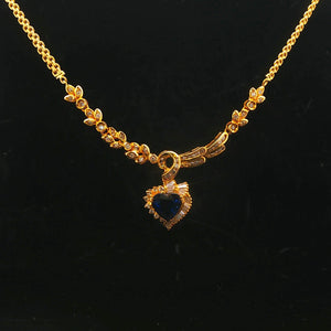 14k Yellow Gold Blue Sapphire & 1.8cttw Diamond Heart Pendant Necklace Italy 18"