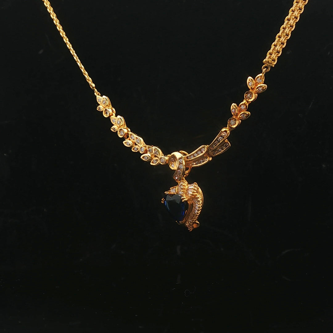 14k Yellow Gold Blue Sapphire & 1.8cttw Diamond Heart Pendant Necklace Italy 18"