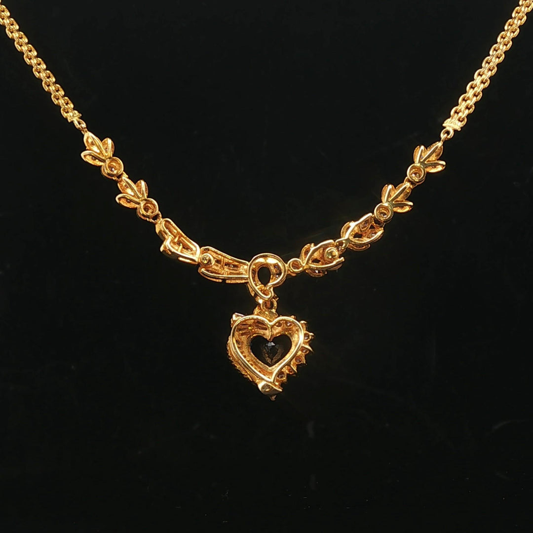 14k Yellow Gold Blue Sapphire & 1.8cttw Diamond Heart Pendant Necklace Italy 18"