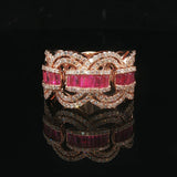 Effy 14k Rose Gold Ruby and Diamond Fancy Ribbon Band Ring Size 7