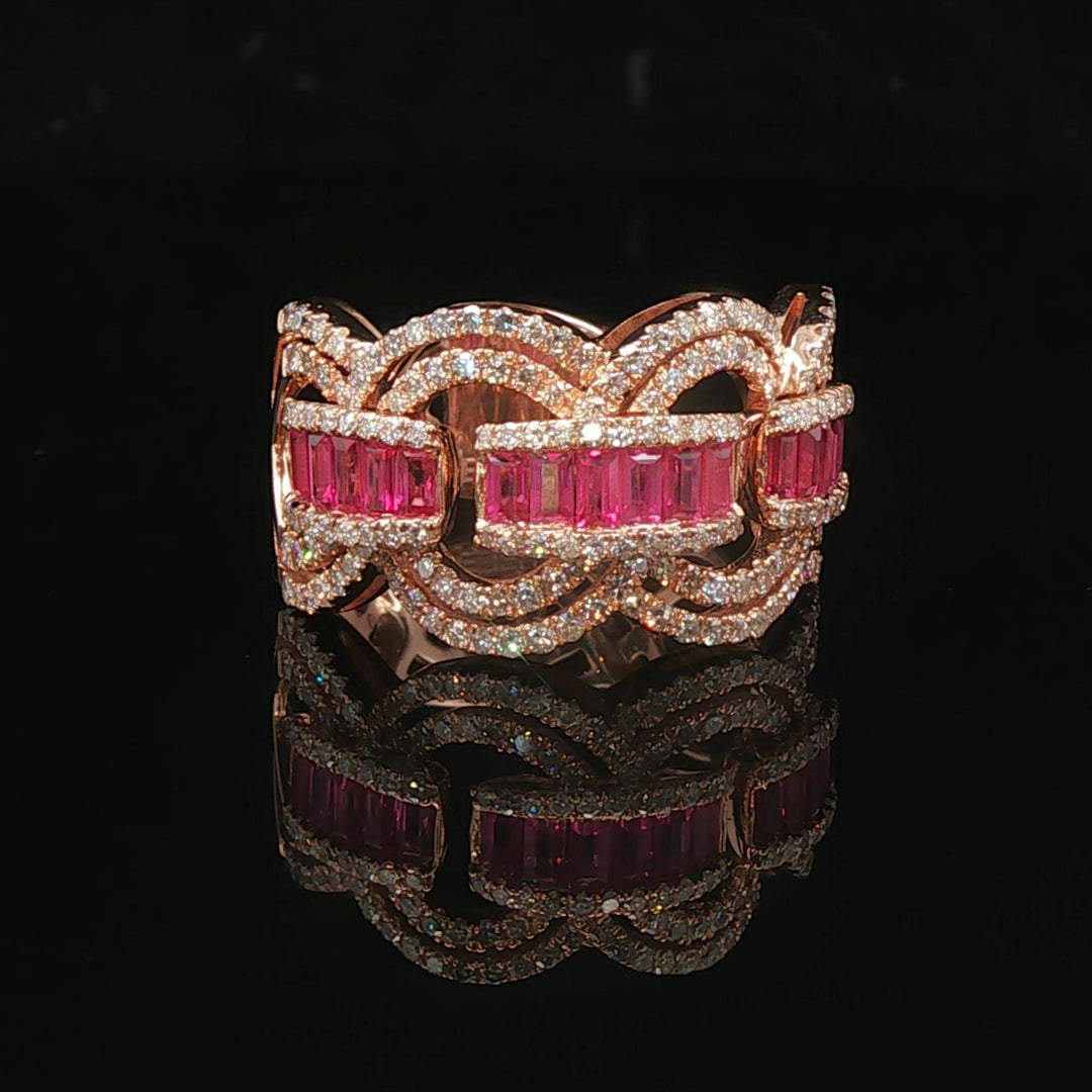 Effy 14k Rose Gold Ruby and Diamond Fancy Ribbon Band Ring Size 7