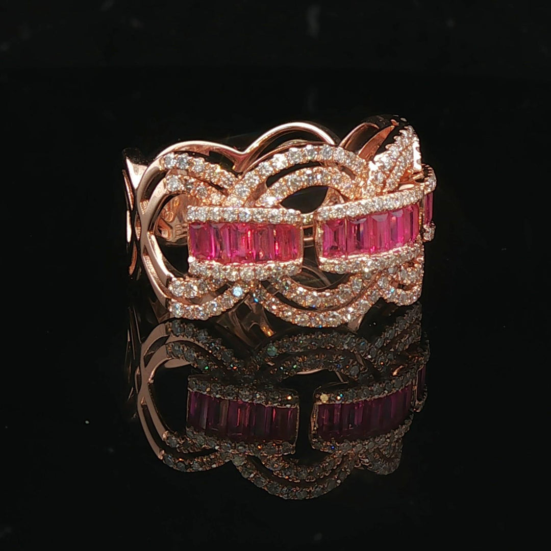 Effy 14k Rose Gold Ruby and Diamond Fancy Ribbon Band Ring Size 7