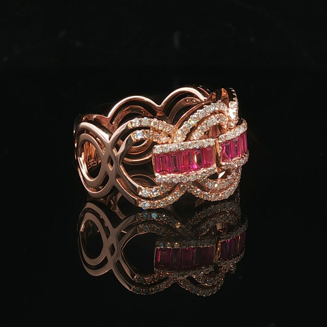 Effy 14k Rose Gold Ruby and Diamond Fancy Ribbon Band Ring Size 7