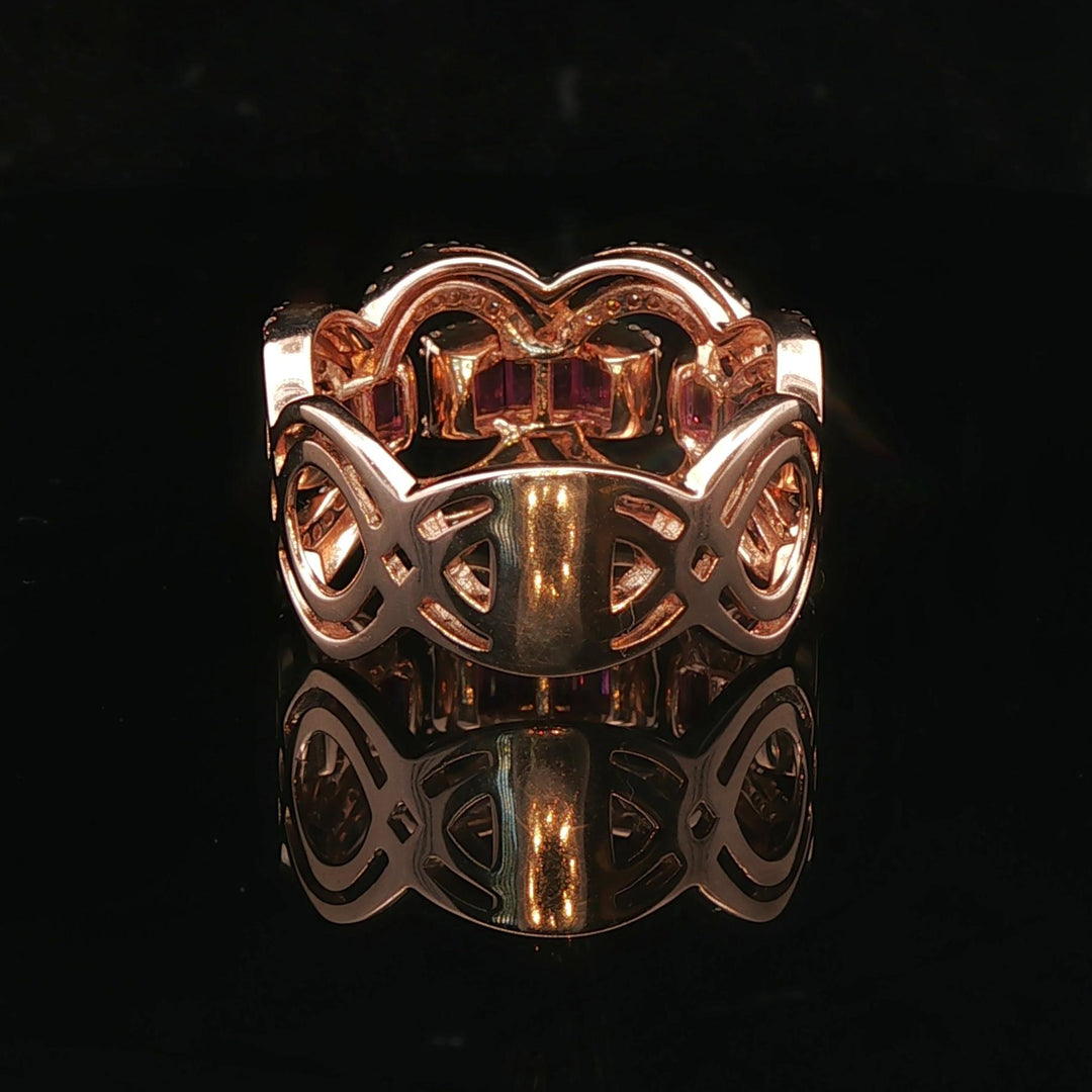 Effy 14k Rose Gold Ruby and Diamond Fancy Ribbon Band Ring Size 7