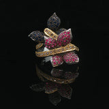 18k White and Yellow Gold Blue Sapphire Ruby and Diamond Ring Size 6