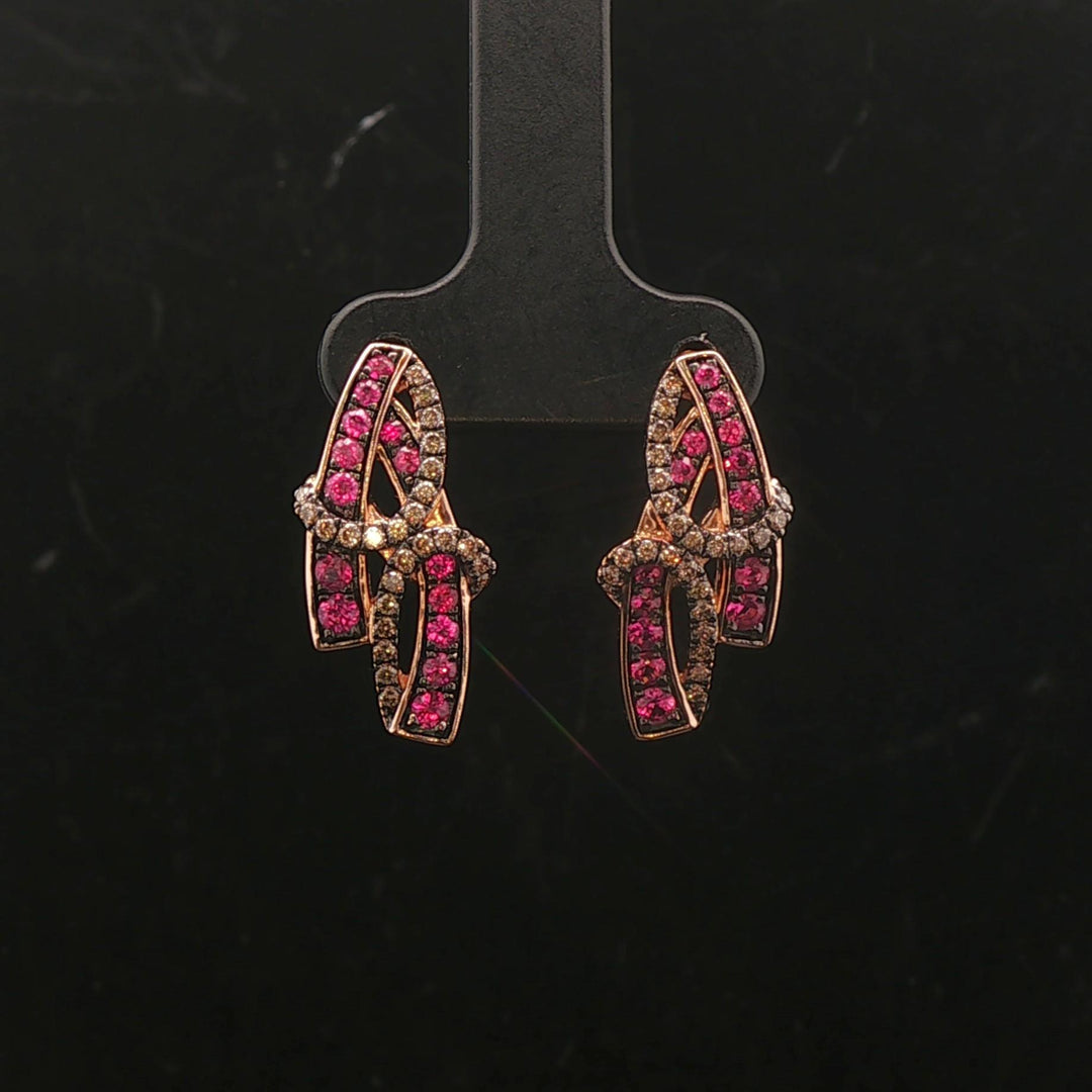 Le Vian 14k Rose Gold Pink Sapphire and Chocolate Diamond Ribbon Stud Earrings