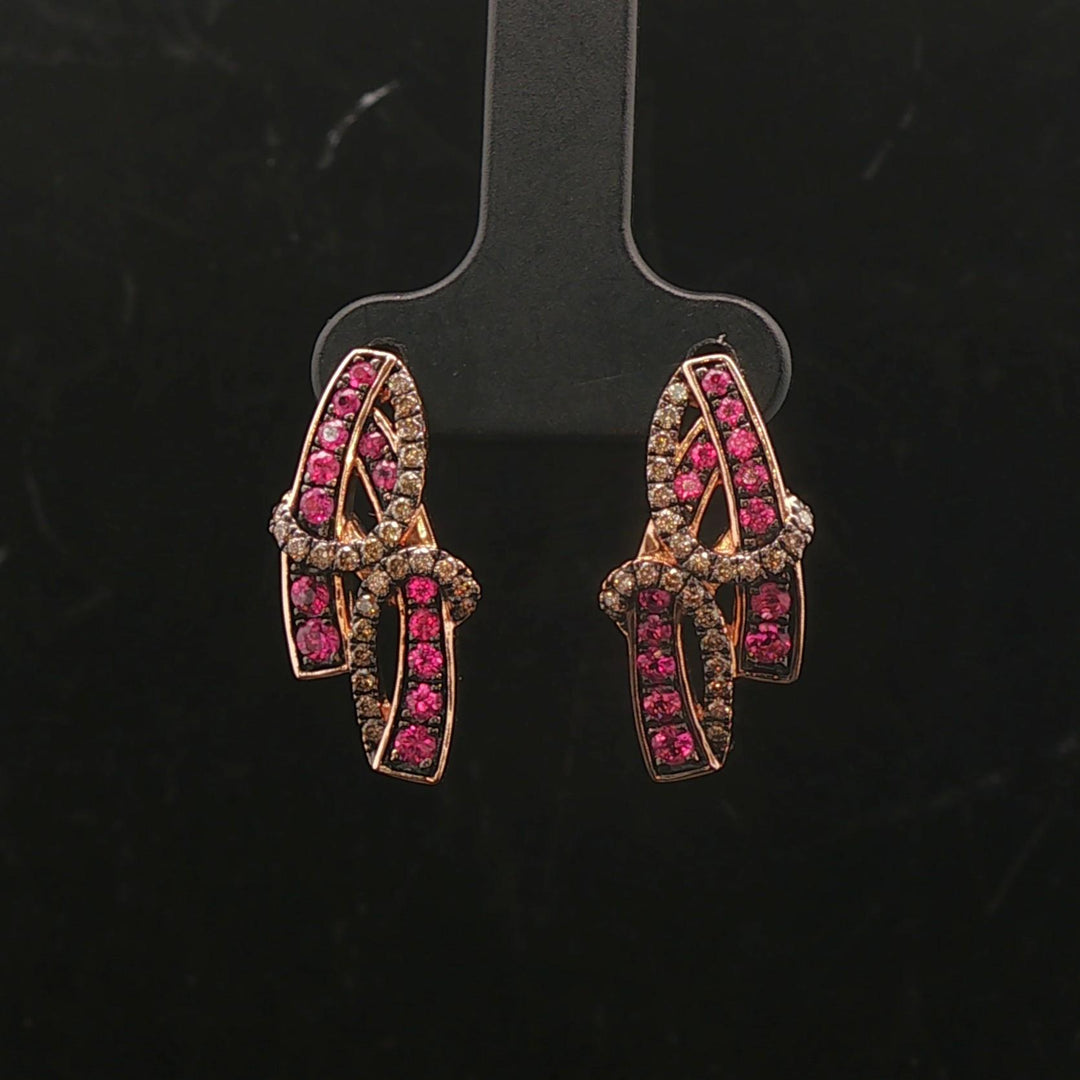 Le Vian 14k Rose Gold Pink Sapphire and Chocolate Diamond Ribbon Stud Earrings