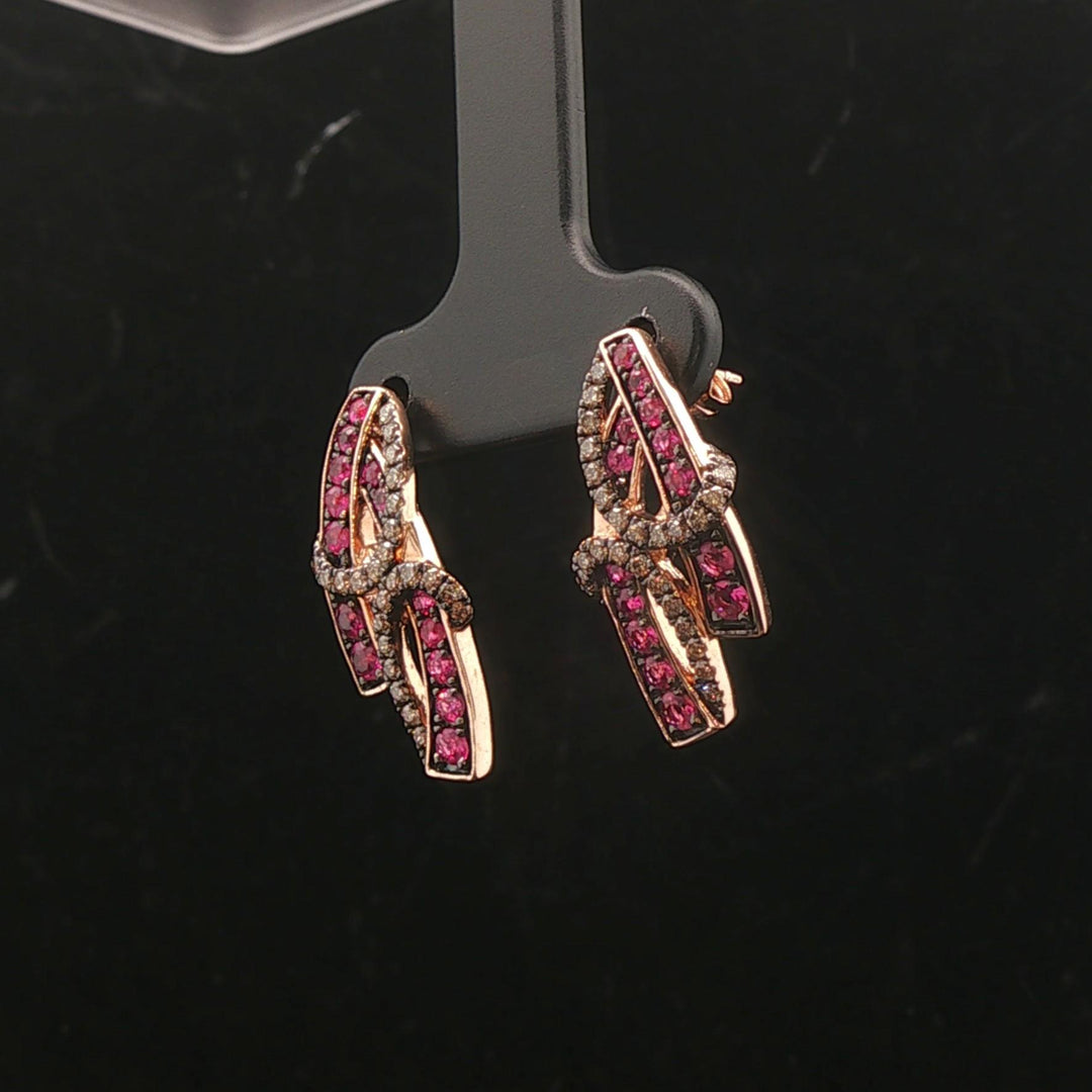 Le Vian 14k Rose Gold Pink Sapphire and Chocolate Diamond Ribbon Stud Earrings
