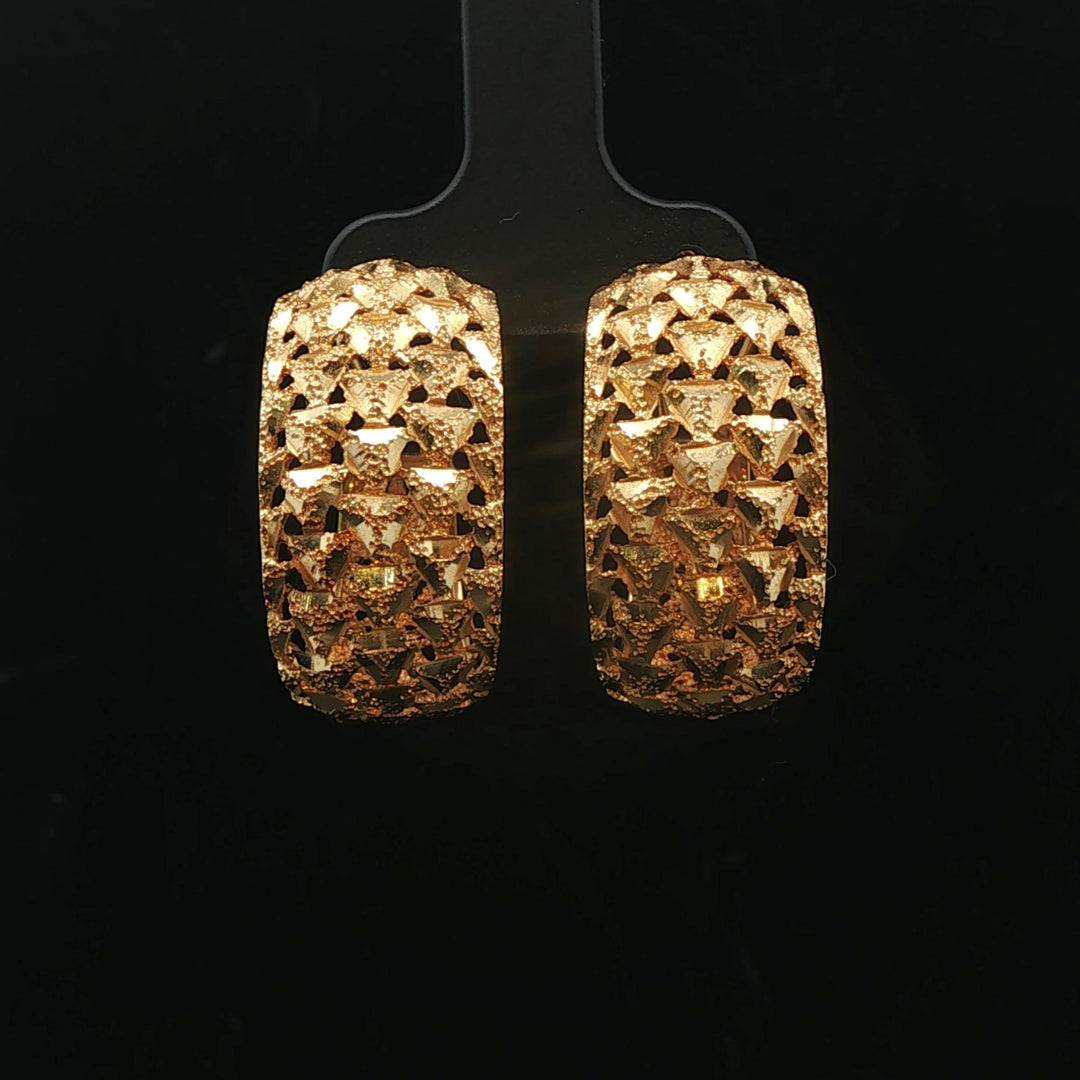 18k Yellow Gold 7.7g Solid Diamond Cut Hoop Huggie Earrings 1"
