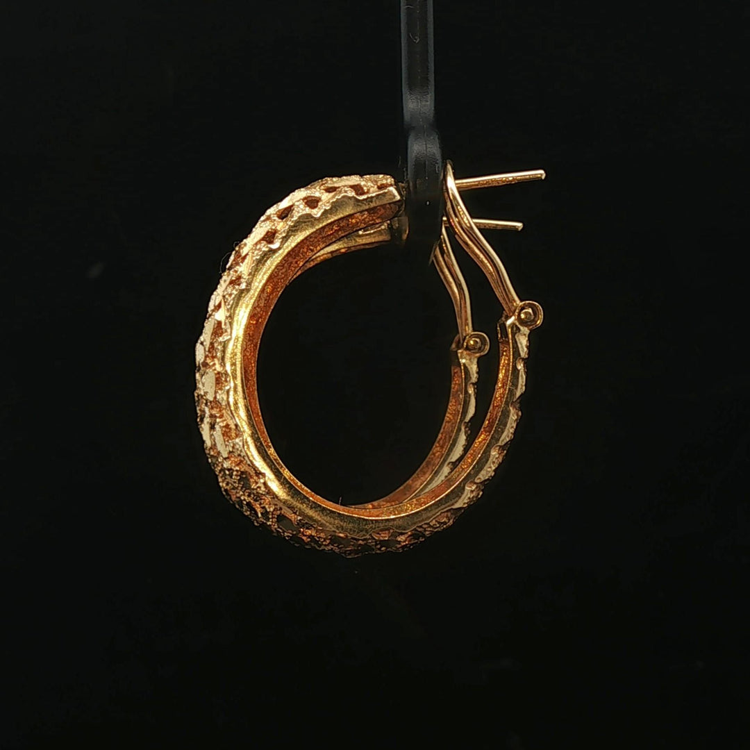 18k Yellow Gold 7.7g Solid Diamond Cut Hoop Huggie Earrings 1"
