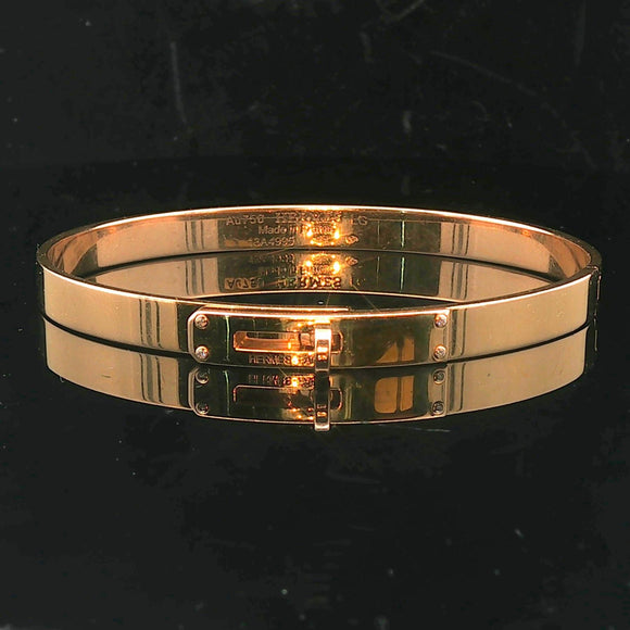 Hermes 18k Rose Gold and Diamond Kelly Bangle Bracelet Size Large