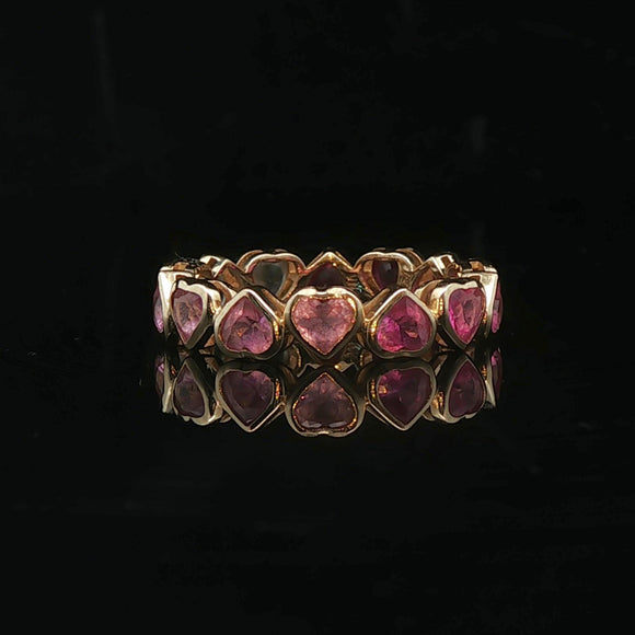 14k Yellow Gold and Multi Gemstone Heart Band Ring Size 4
