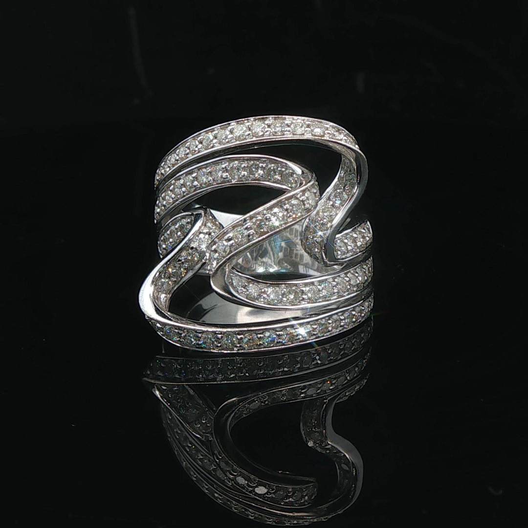 14k White Gold and 1cttw Diamond Large Fancy Swirl Ring Size 6.5
