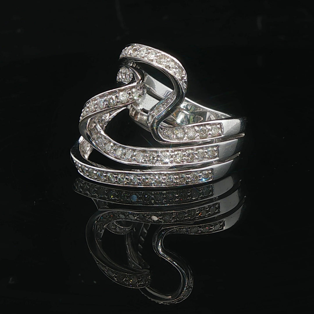 14k White Gold and 1cttw Diamond Large Fancy Swirl Ring Size 6.5