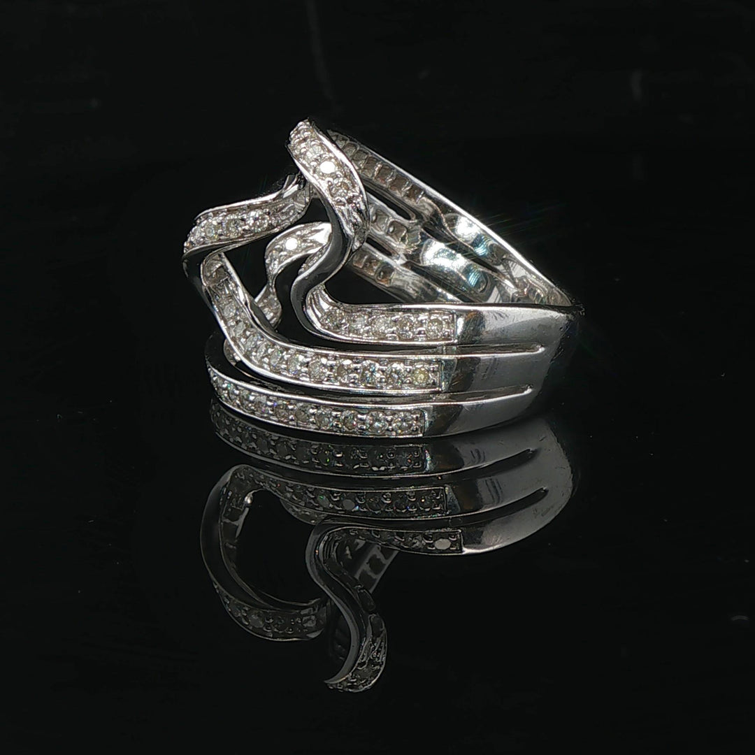 14k White Gold and 1cttw Diamond Large Fancy Swirl Ring Size 6.5