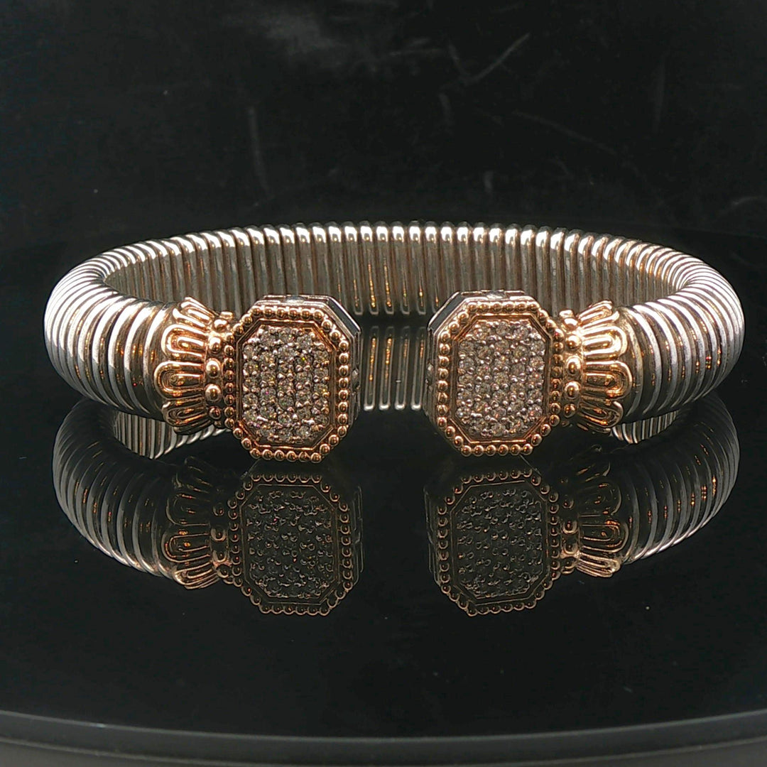 Alwand Vahan 14k Yellow Gold Silver and Diamond Heavy Cuff Bracelet 7"