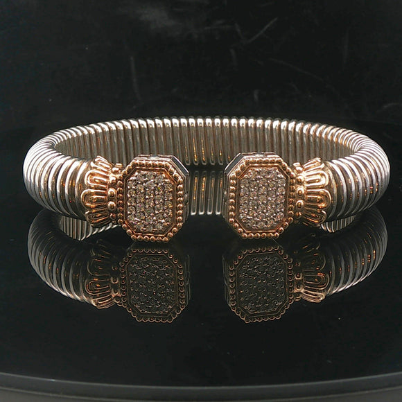 Alwand Vahan 14k Yellow Gold Silver and Diamond Heavy Cuff Bracelet 7