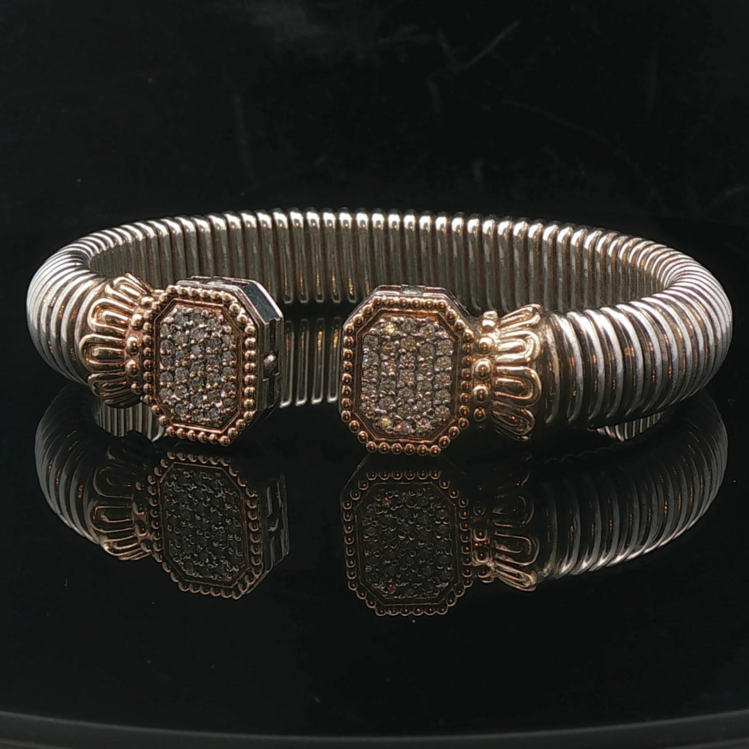 Alwand Vahan 14k Yellow Gold Silver and Diamond Heavy Cuff Bracelet 7"