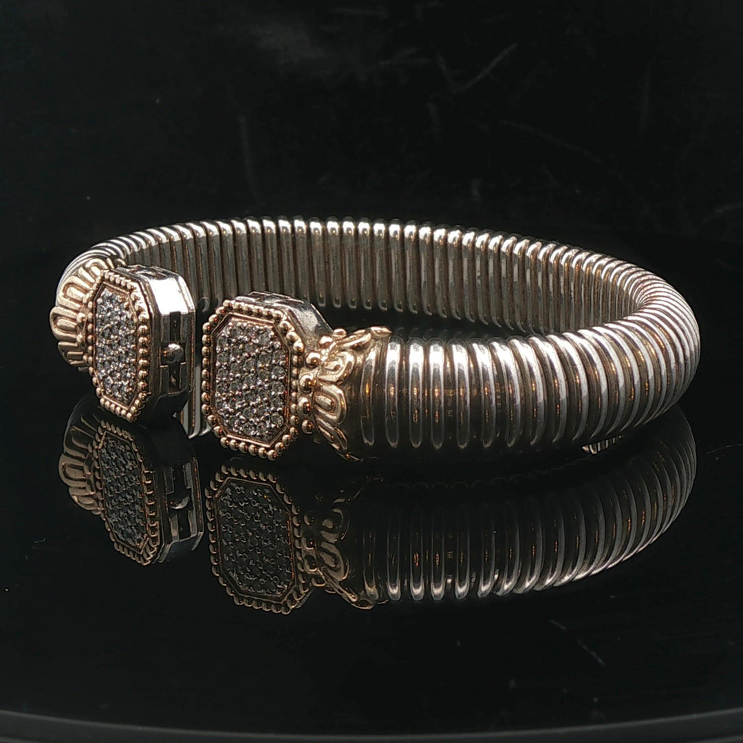 Alwand Vahan 14k Yellow Gold Silver and Diamond Heavy Cuff Bracelet 7"