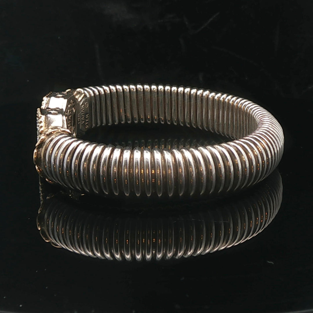 Alwand Vahan 14k Yellow Gold Silver and Diamond Heavy Cuff Bracelet 7"