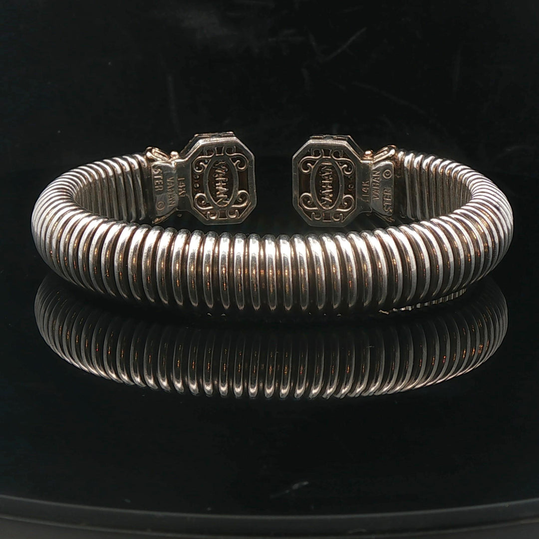 Alwand Vahan 14k Yellow Gold Silver and Diamond Heavy Cuff Bracelet 7"